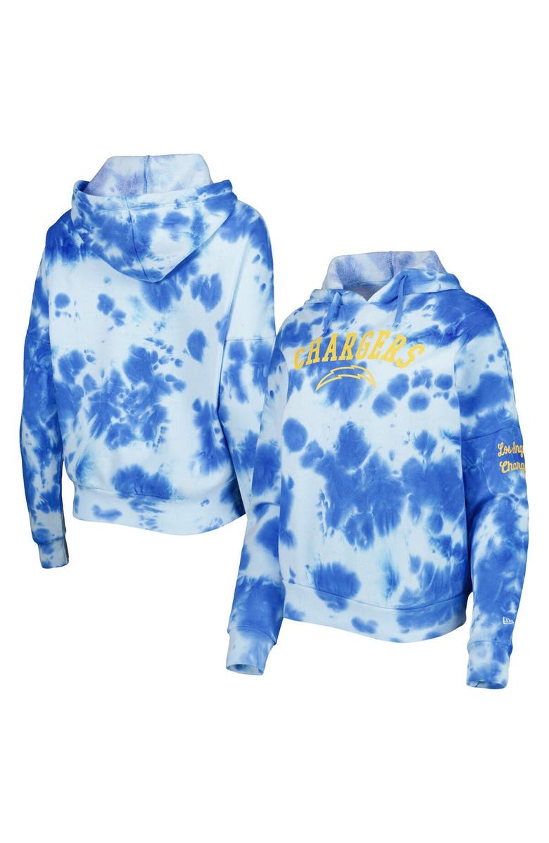 New Era Women's New Era Powder Blue Los Angeles Chargers Cloud Dye Fleece Pullover Hoodie, Main, color, Powder Blue