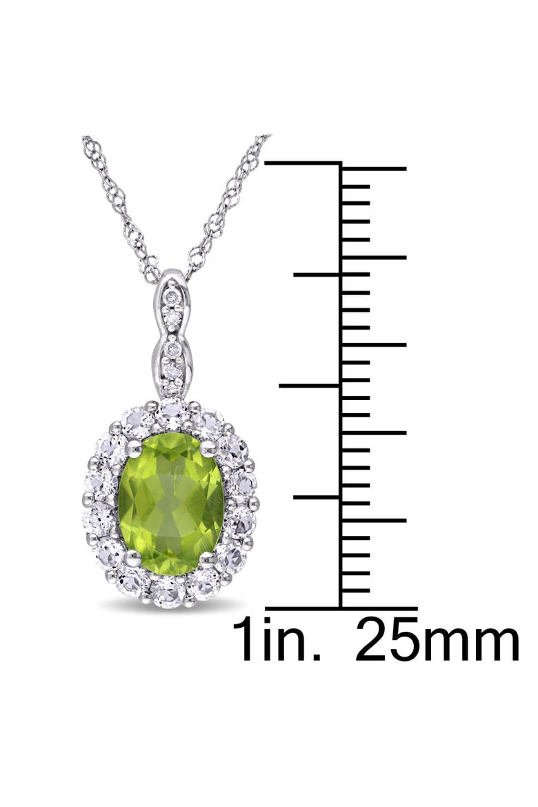 Gemstone & Diamond Oval Halo Necklace 14K, Alternate, color, Peridot/White Gold