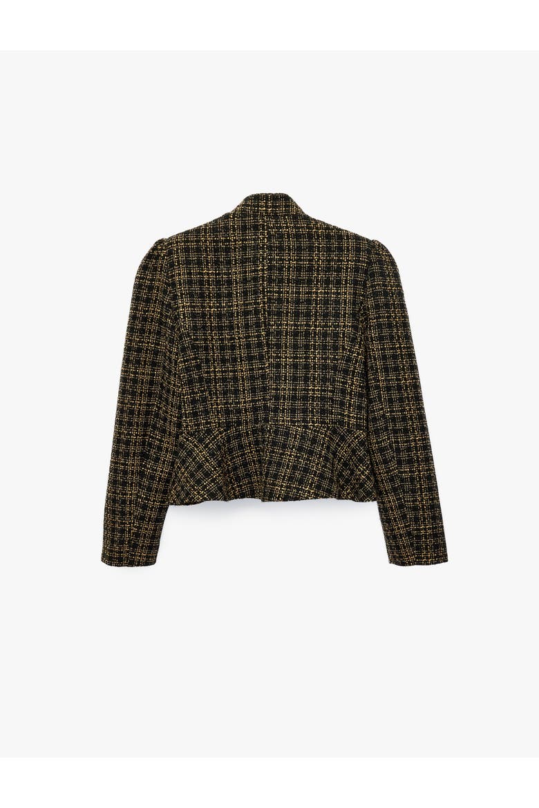 Mandarin Collar Long Sleeve Plaid Tweed Jacket, Alternate, color, BROWN CHECK