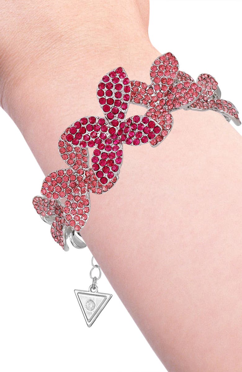 GUESS Crystal Flower Chain Bracelet, Alternate, color, Silver Tone