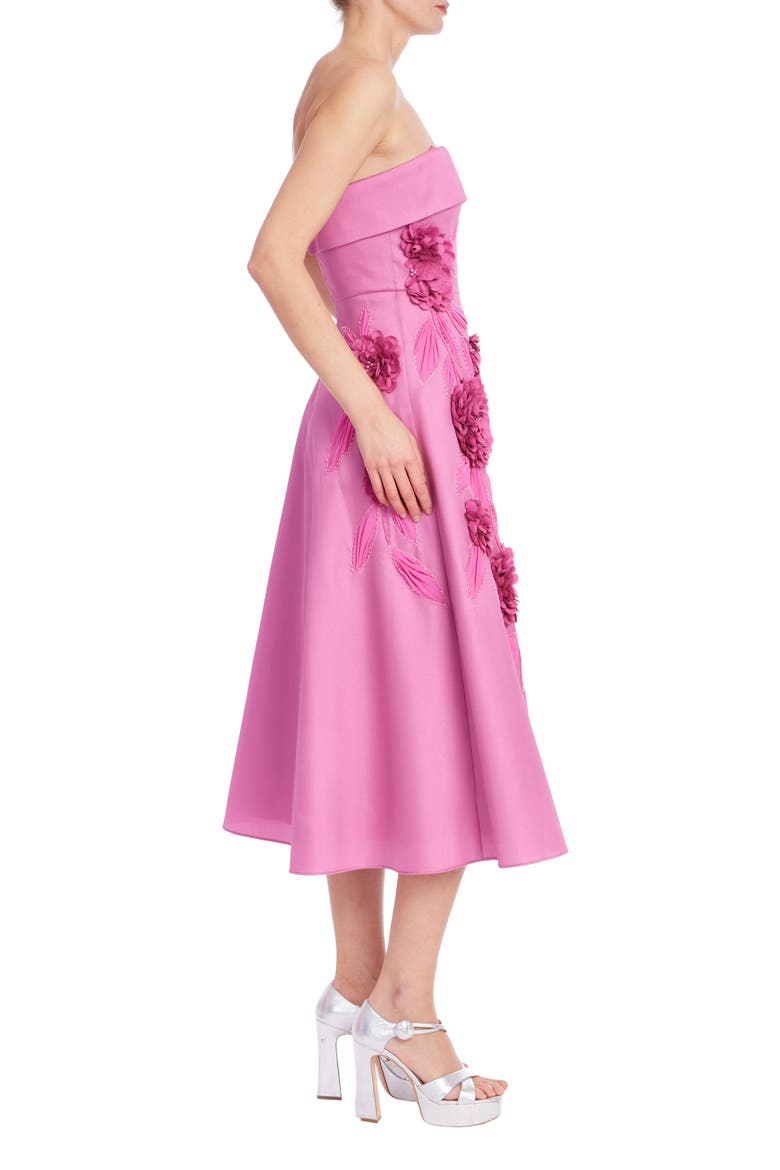Beaded Floral Appliqué Strapless Cocktail Dress, Alternate, color, ROSE