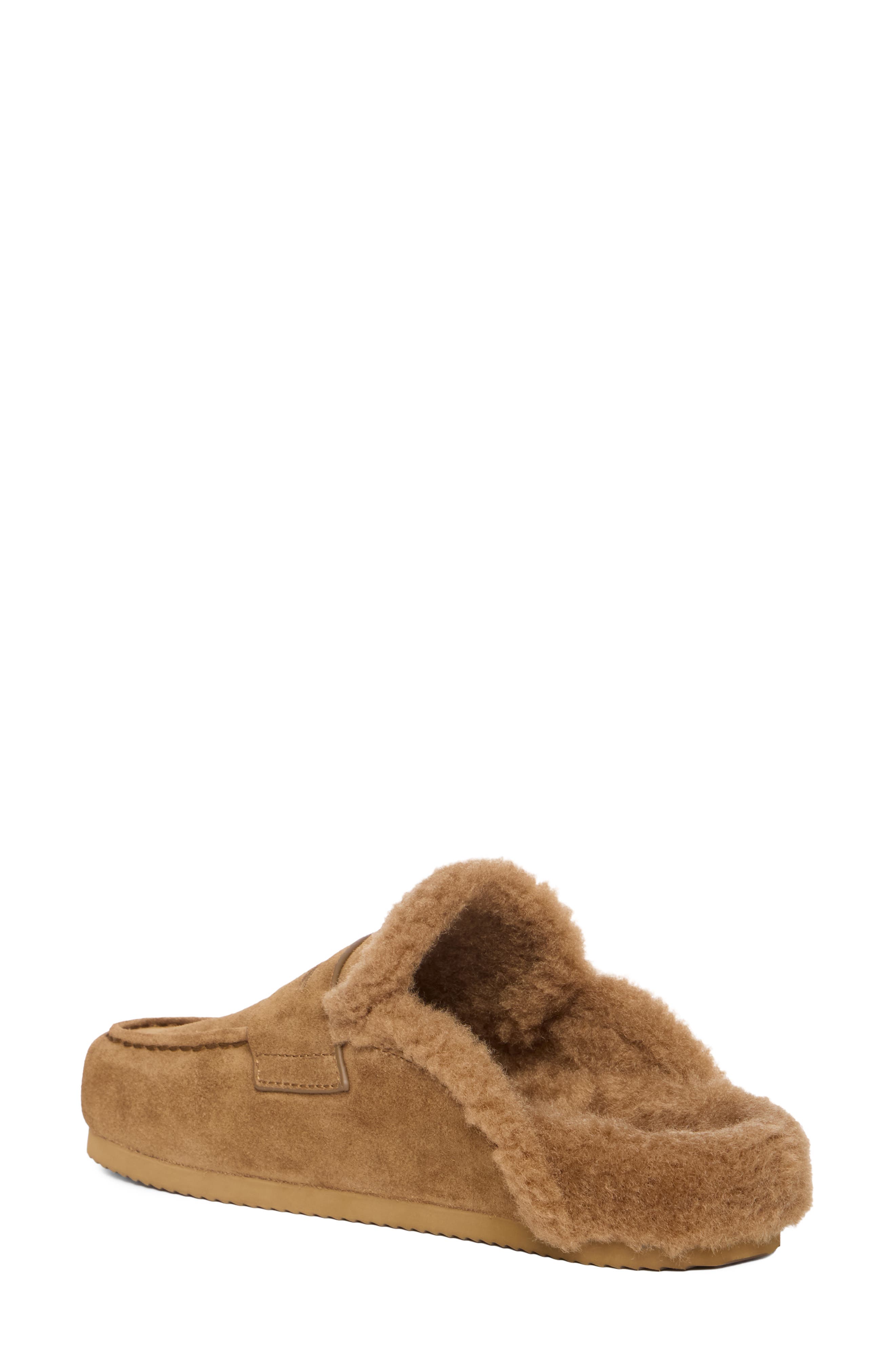 Wynn Faux Fur Lined Leather Loafer Mule, Alternate, color, CHESTNUT