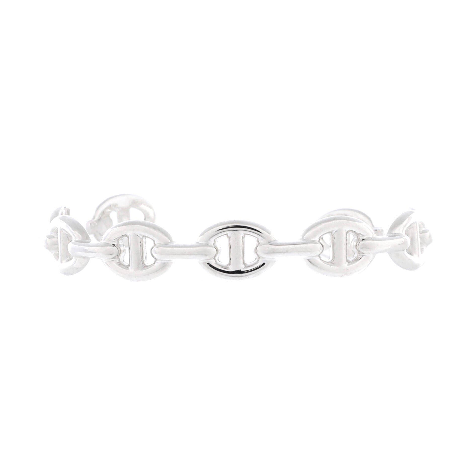 Pre-Owned Hermes Chaine d'Ancre Enchainee Cuff Bracelet Sterling Silver Medium, Main, color, Silver