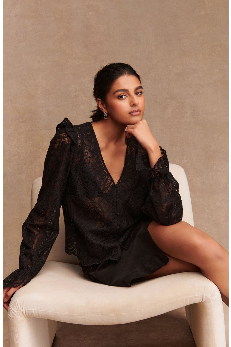 Long Sleeve Lace Top, Alternate, color, BLACK