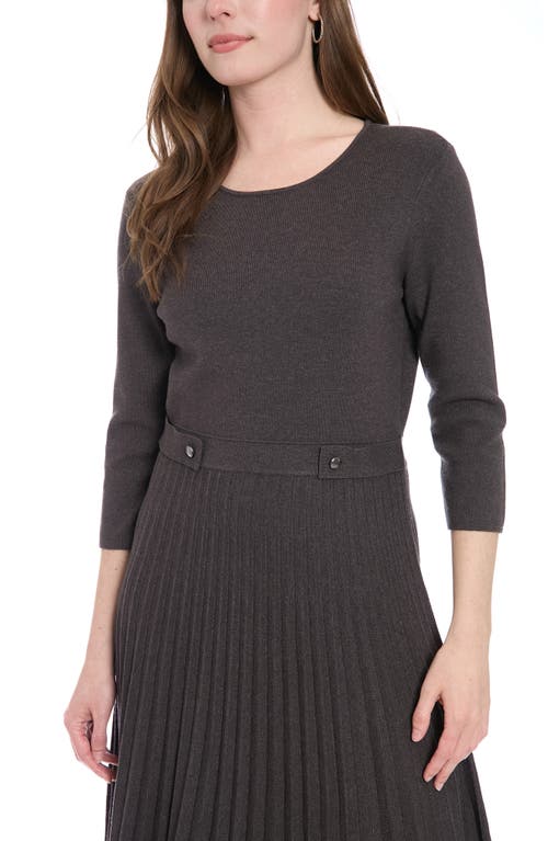 London Times Long Sleeve Pleated Flare Skirt Dress In Gray