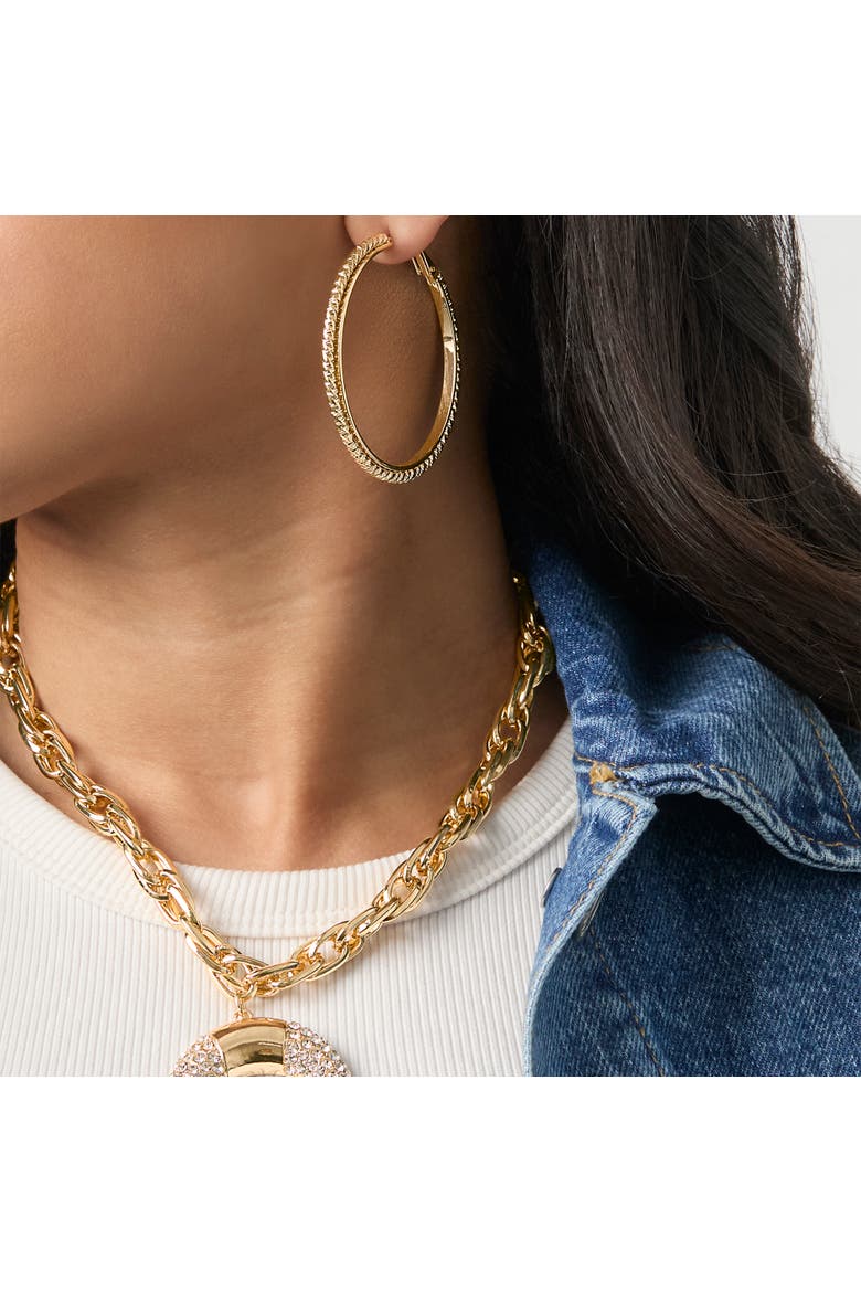3-Piece Textured Gold-Tone Hoop Earring Set, Alternate, color, Gold
