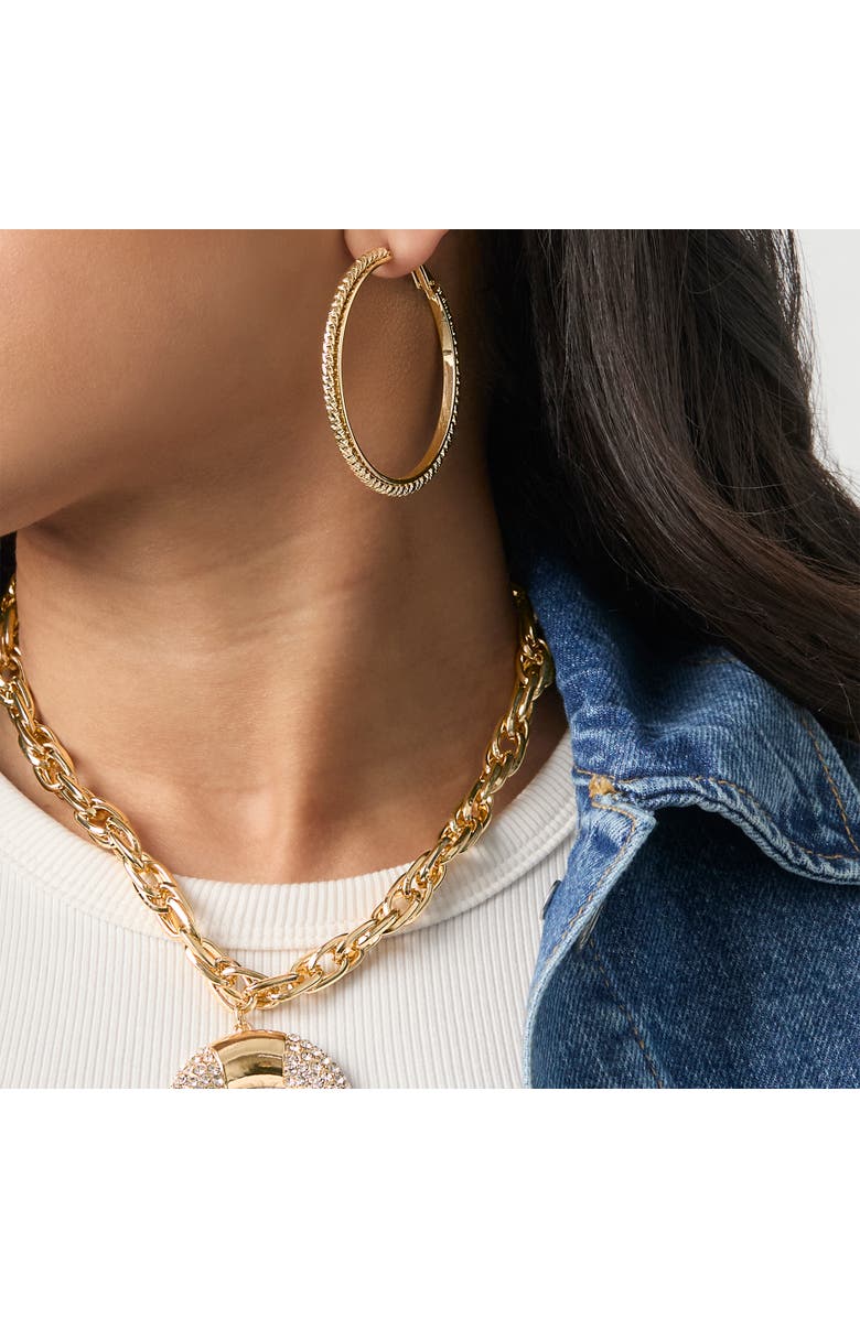 Jessica Simpson 3-Piece Textured Gold-Tone Hoop Earring Set, Alternate, color, Gold