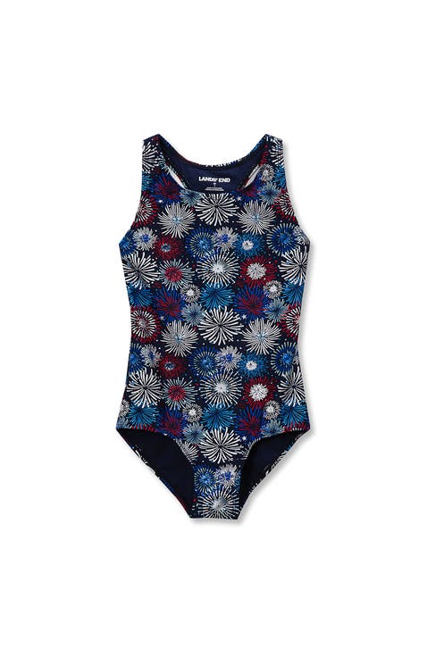 Girls Chlorine Resistant Sporty Hi-Neck Racer Back One Piece Swimsuit