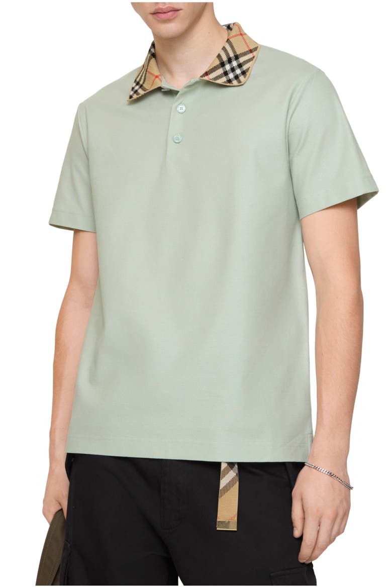 Check Collar Cotton Polo Shirt, Main, color, Seafoam green