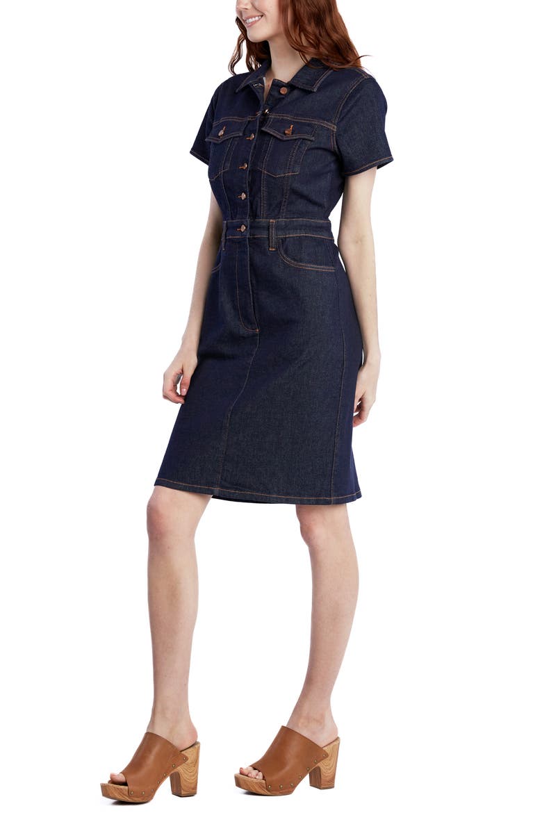 Naomi Fitted Denim Shirtdress, Alternate, color, TRUE INDIGO