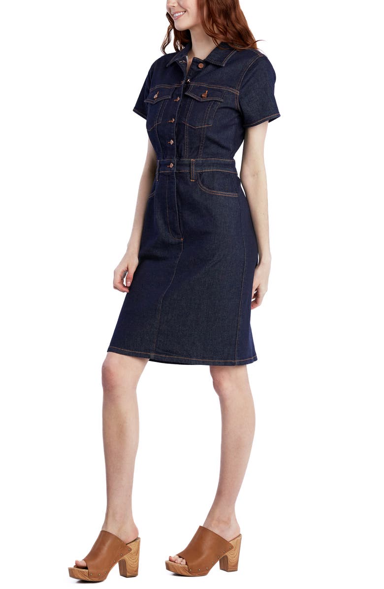 Wash Lab Denim Naomi Fitted Denim Shirtdress, Alternate, color, True Indigo