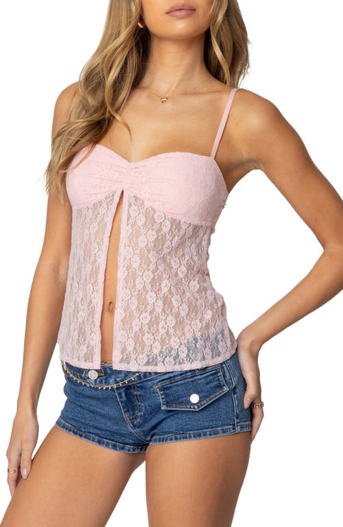 Edikted Priyua Sheer Lace Split Front Camisole In Pink