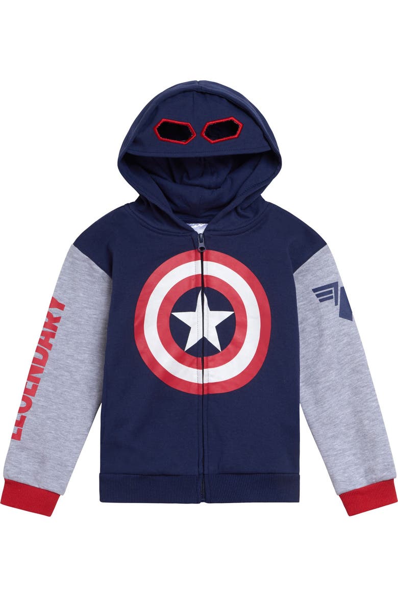 Avengers Fleece Zip-Up Hoodie, Main, color, Captain America Navy