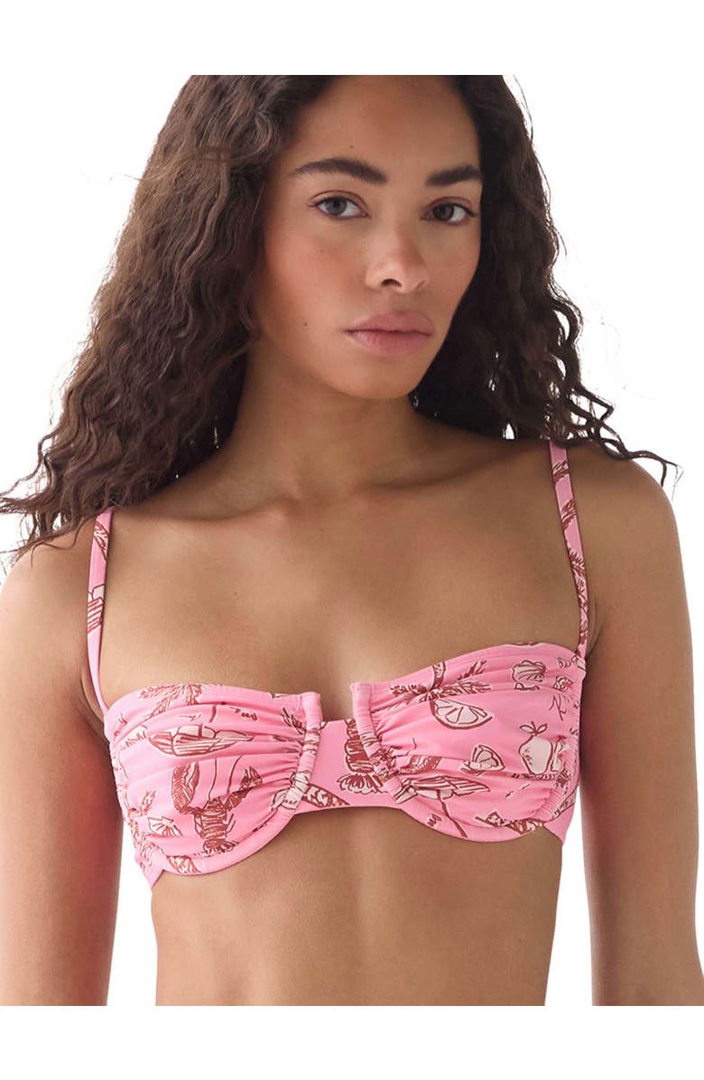 Kate Spade New York Ruched Underwire Bra Swim Top Swimsuit, Alternate, color, Guava Slice