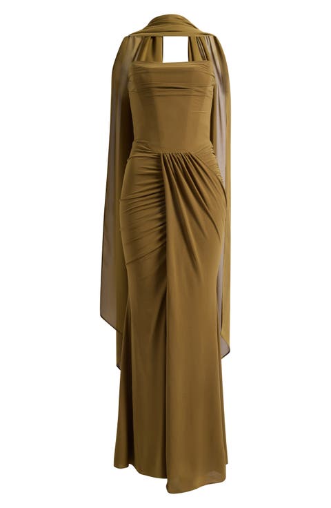 Portia Strapless Crepe Gown & Georgette Scarf Set
