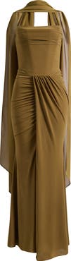 HOUSE OF CB Portia Strapless Crepe Gown & Georgette Scarf Set