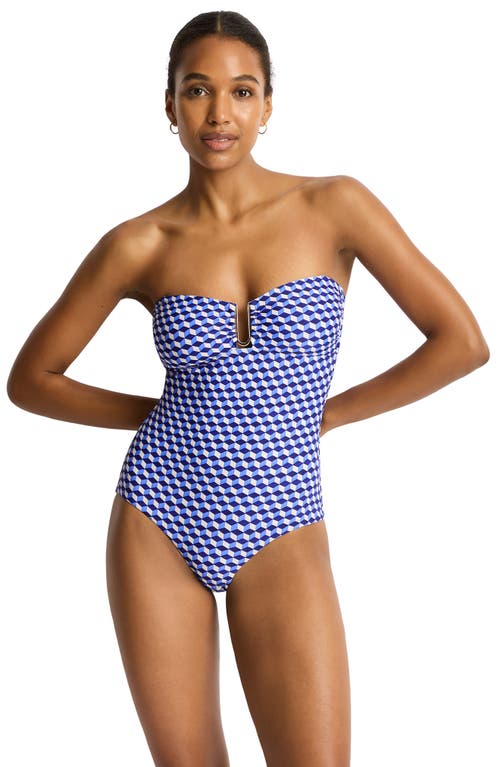 Sea Level Solara Bar Bandeau One-piece Swimsuit In Blue