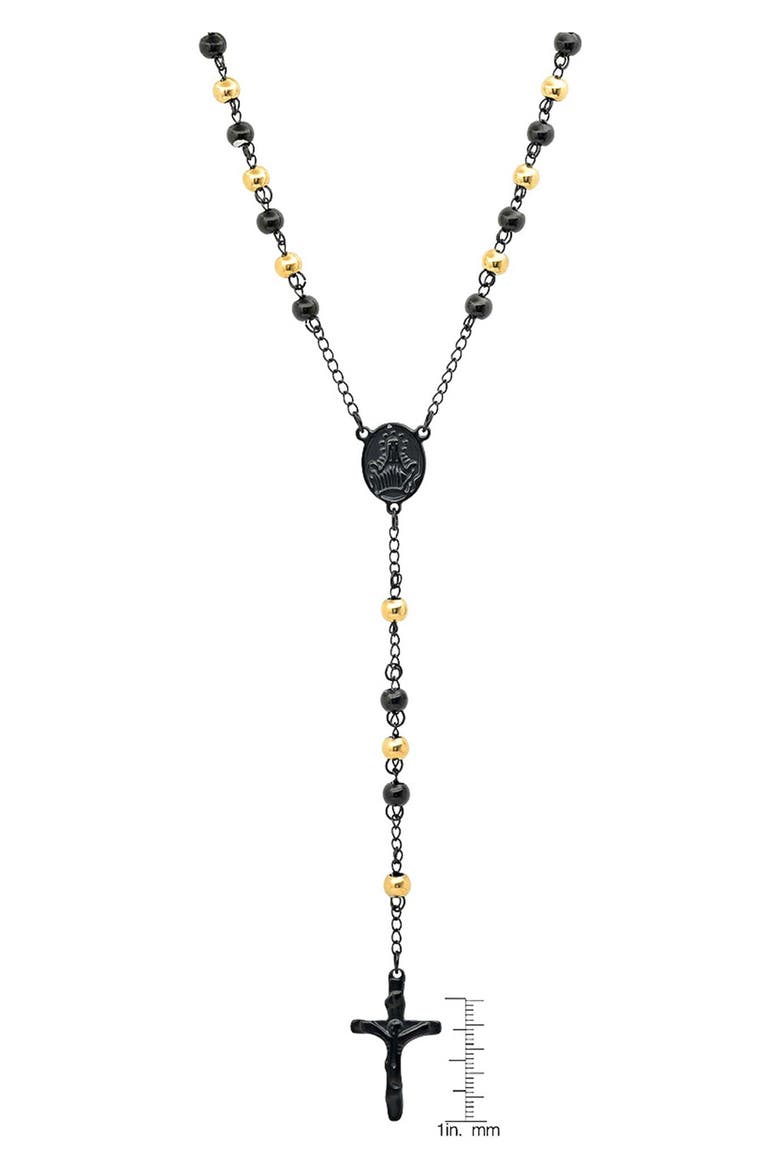 Men's 18k Gold Plated Rosary Necklace, Alternate, color, BLACK MULTI