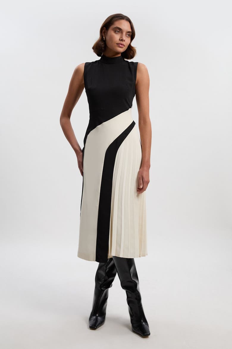 Colour Block High Neck Midi Dress, Main, color, Mono