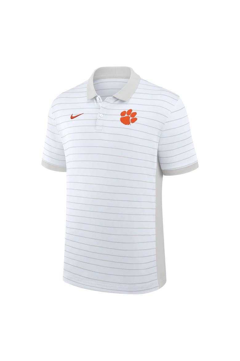 Men's Nike White Clemson Tigers 2025 Early Season Coaches Sideline Victory Stripe Performance Polo, Alternate, color, White