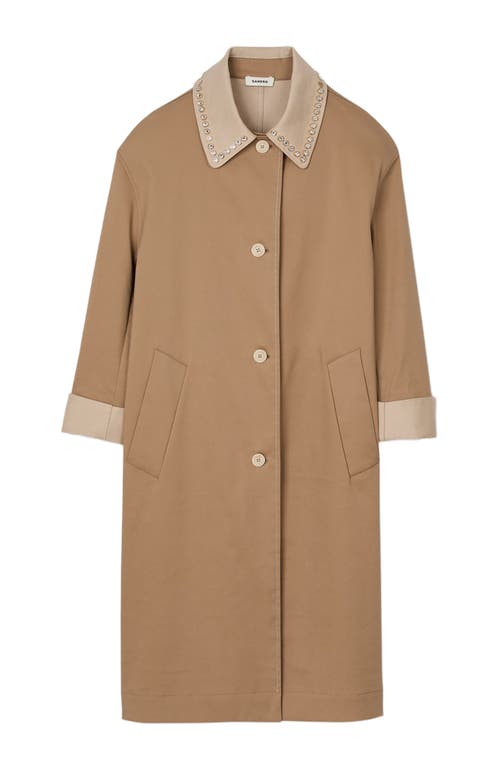 Sandro Diderot Embellished-collar Trench Coat In Camel