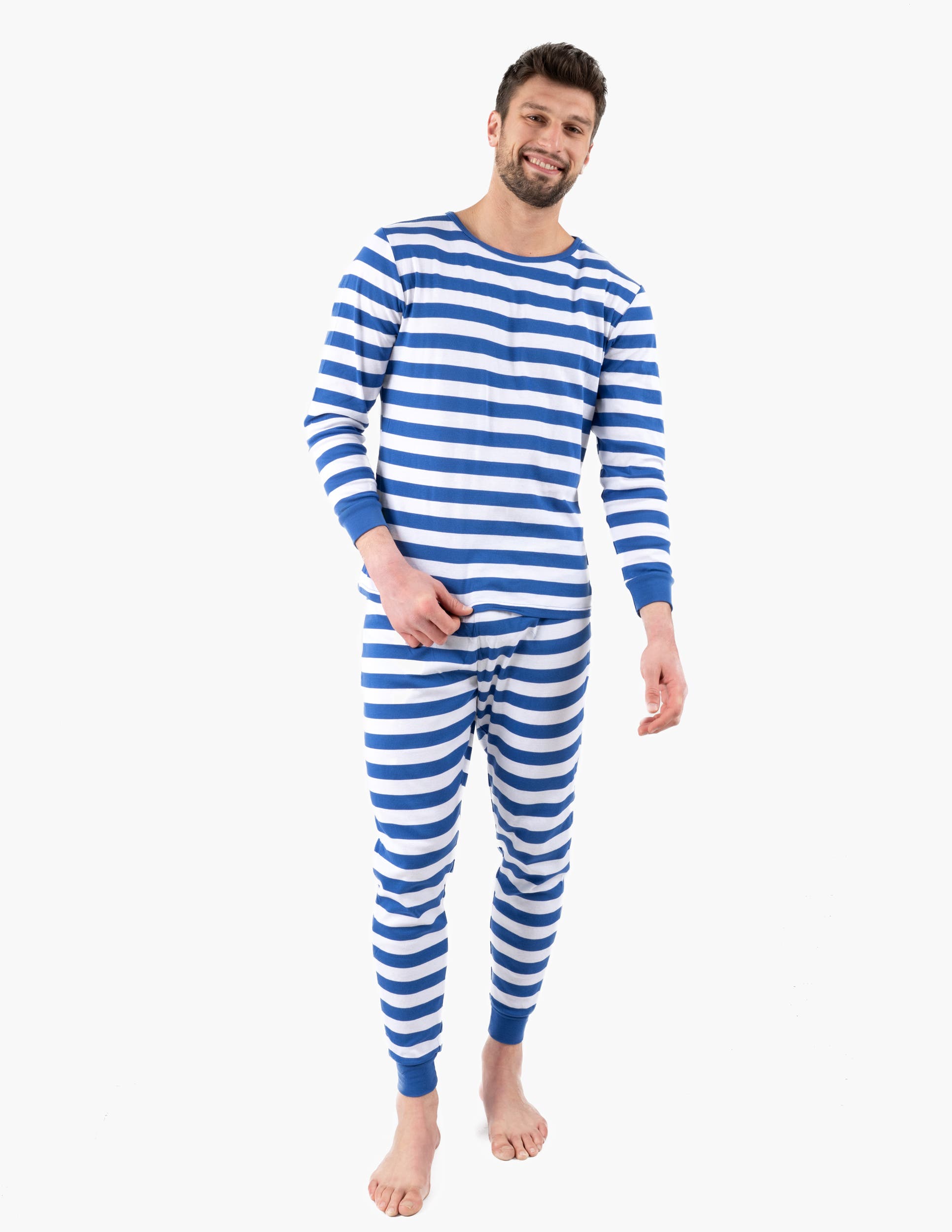 Leveret Cotton Striped Matching Family Holiday Pajamas In Blue