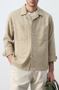 MANGO Long Sleeve Cotton Blend Button-Up Shirt