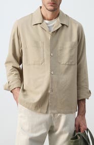 MANGO Long Sleeve Cotton Blend Button-Up Shirt