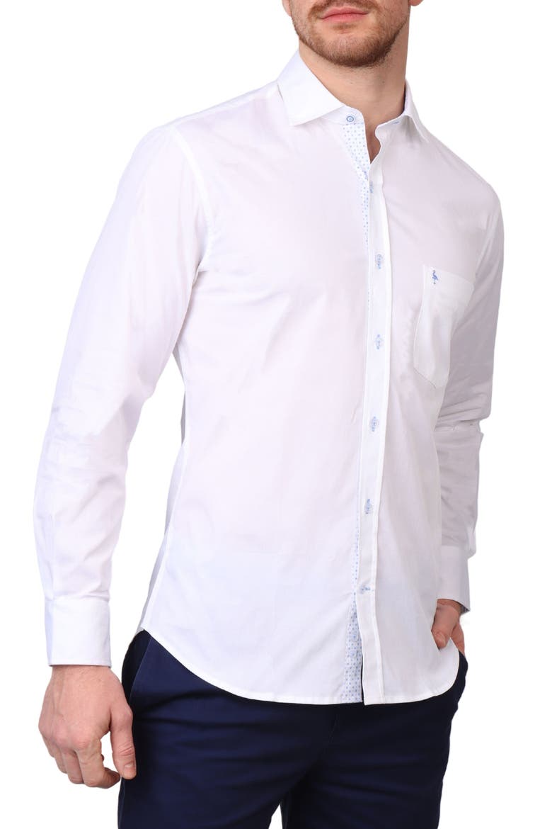 Solid Stretch Cotton Button-Up Shirt, Alternate, color, DOVE WHITE