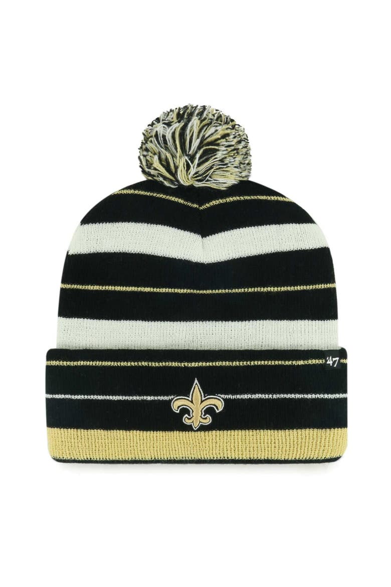 Men's '47 Black New Orleans Saints Powerline Cuffed Knit Hat with Pom, Main, color, Black