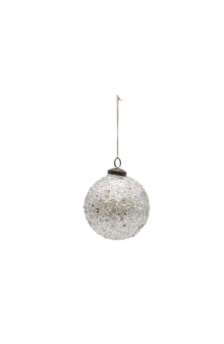 Storied Home Round Glass Ball Ornament with Mica Flakes, Silver Finish, Main, color, Silver