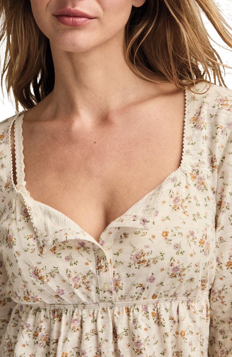 Lucky Brand Babydoll Henley Floral Top, Alternate, color, 