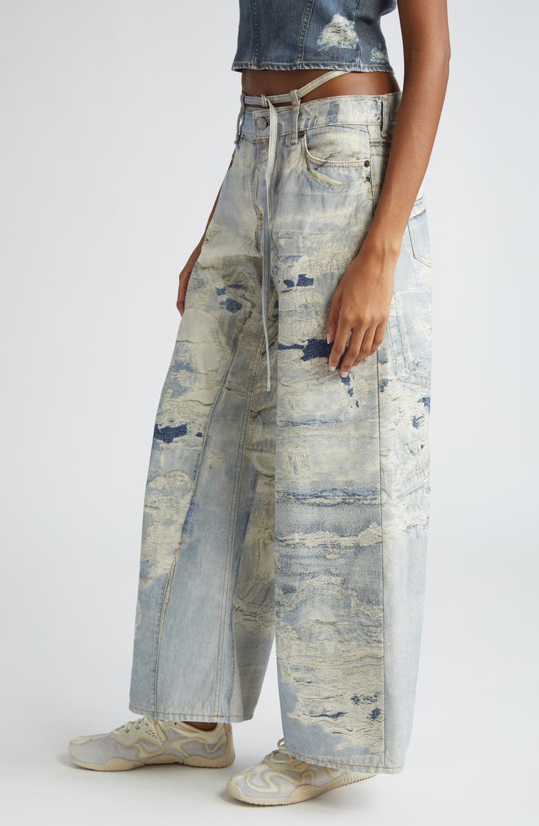 Acne Studios Rip & Repair Denim Wide Leg Jeans, Alternate, color, 