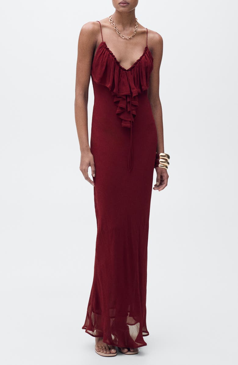 MANGO Ruffle Detail Sleeveless Gown, Main, color, 