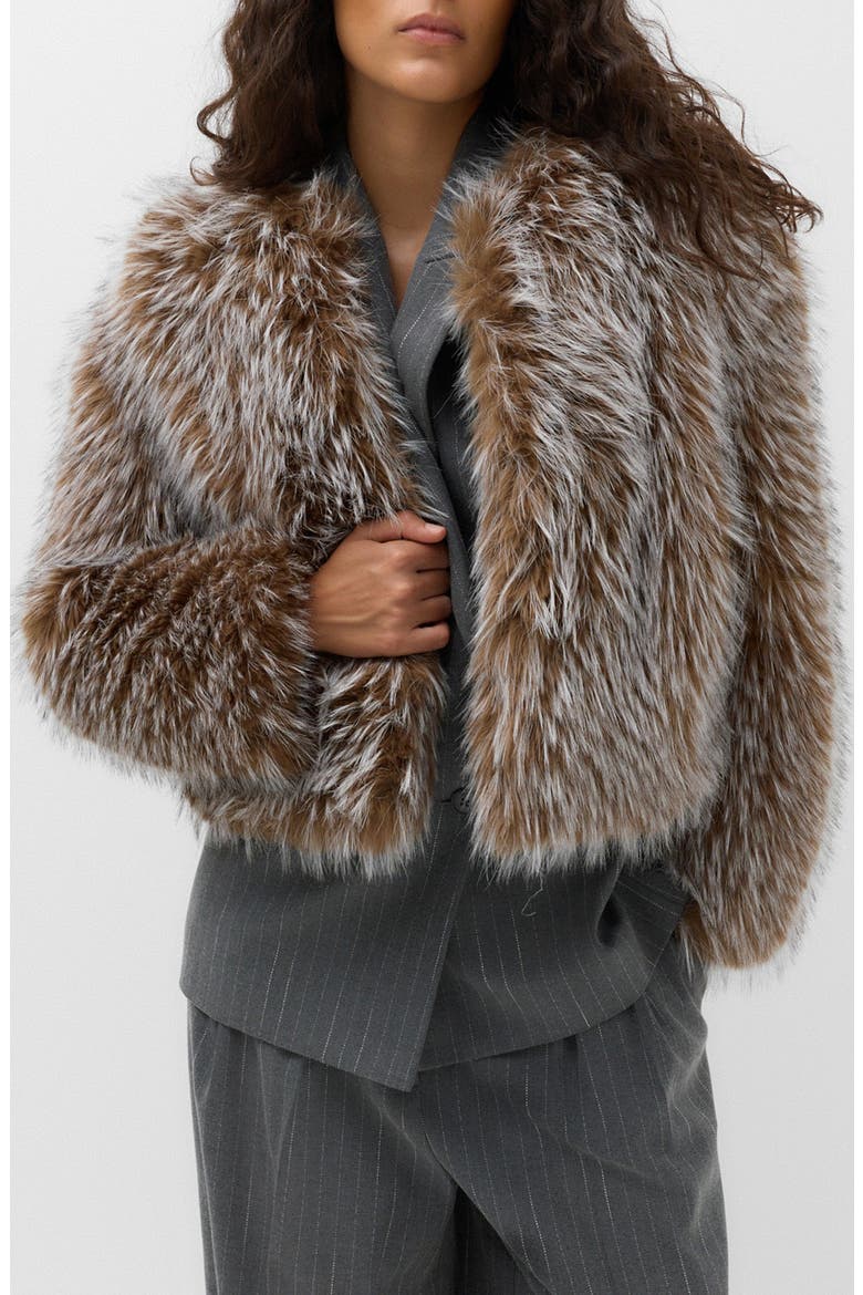 Tipped Faux Fur Jacket, Main, color, BROWN/ MULTI