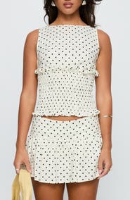 Princess Polly Roxee Polka Dot Smocked Linen Blend Tank