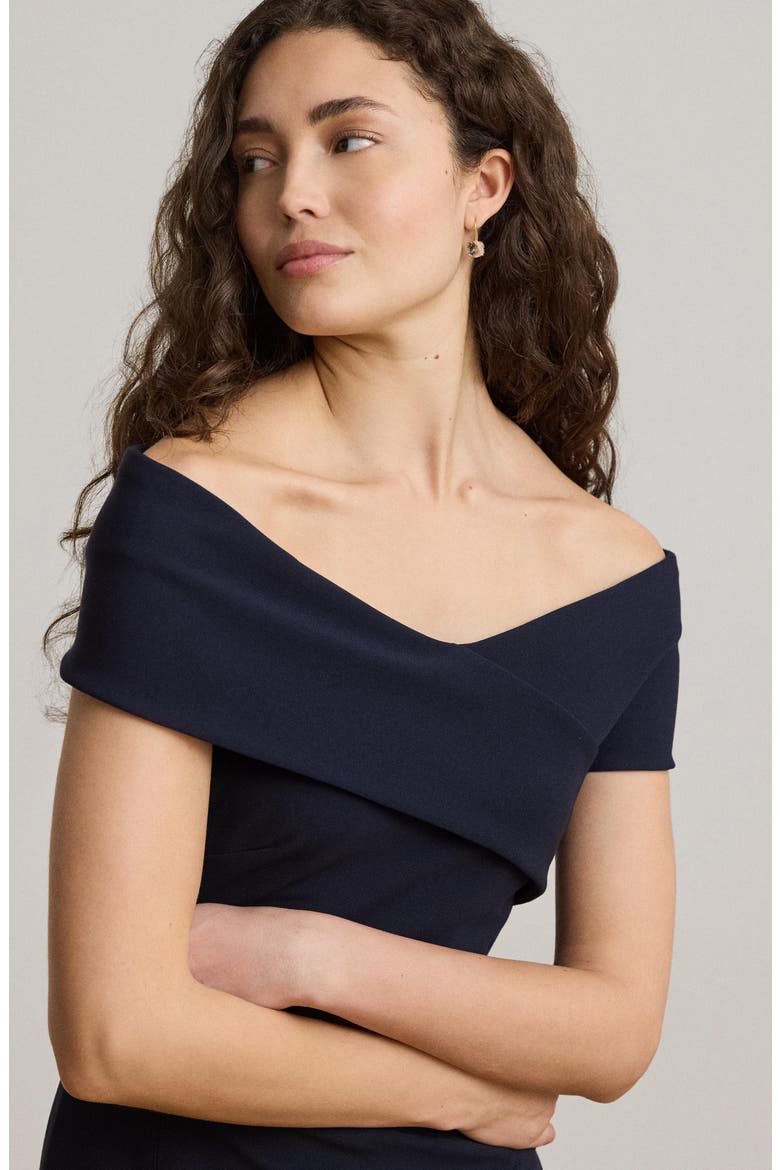 Off the Shoulder Faille Gown, Alternate, color, LAUREN NAVY BLUE