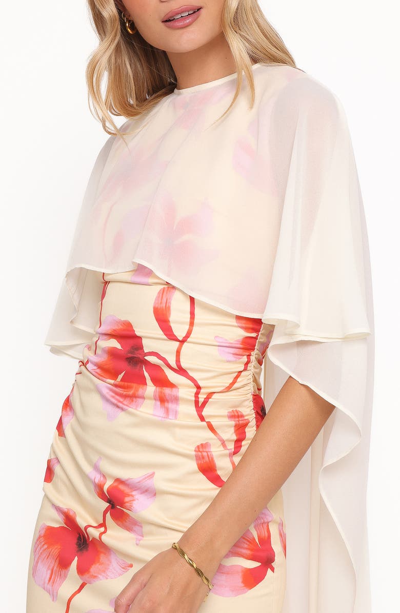 Petal & Pup Tamzyn Floral Sleeveless Stretch Cotton Dress & Chiffon Cape Set, Alternate, color, Pink Floral