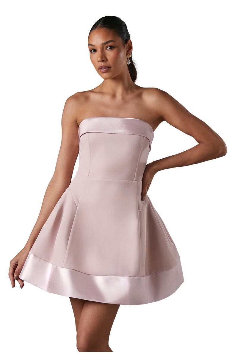 Coast Bandeau Satin Detail Pleated Mini Dress, Main, color, Pink