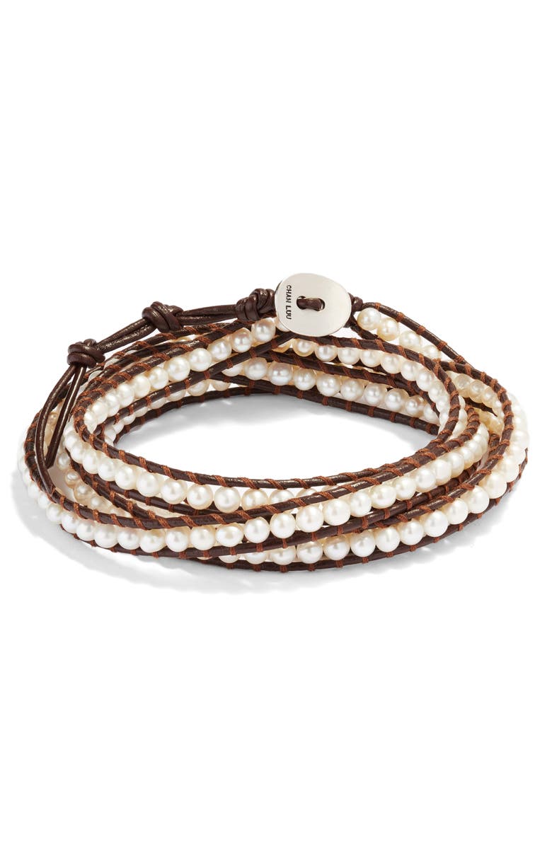 Chan Luu Beaded Leather Wrap Bracelet, Main, color,