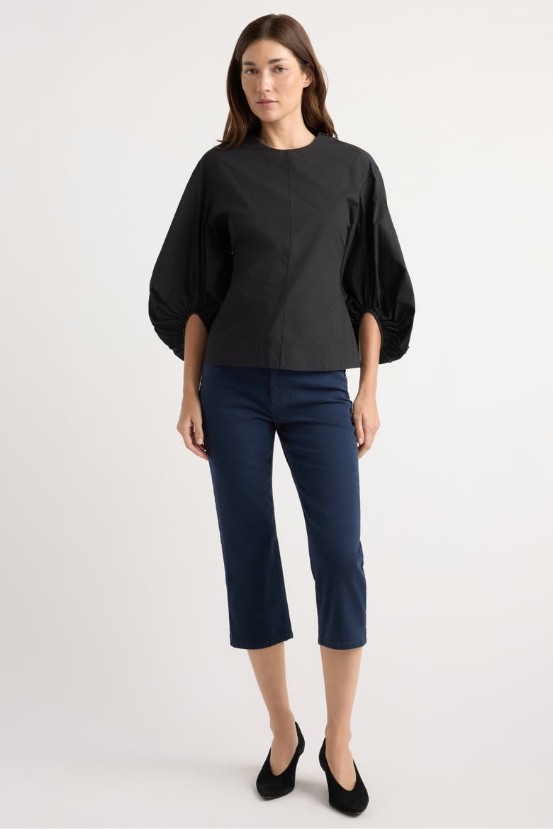 Odessa Sculpted Balloon-Sleeve Blouse, Alternate, color, Black
