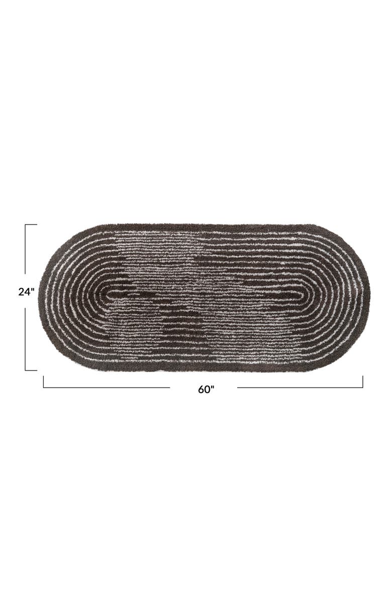 Modern Oval Cotton Tufted Rug with Woven Line Design, Brown and Ivory, Alternate, color, Brown