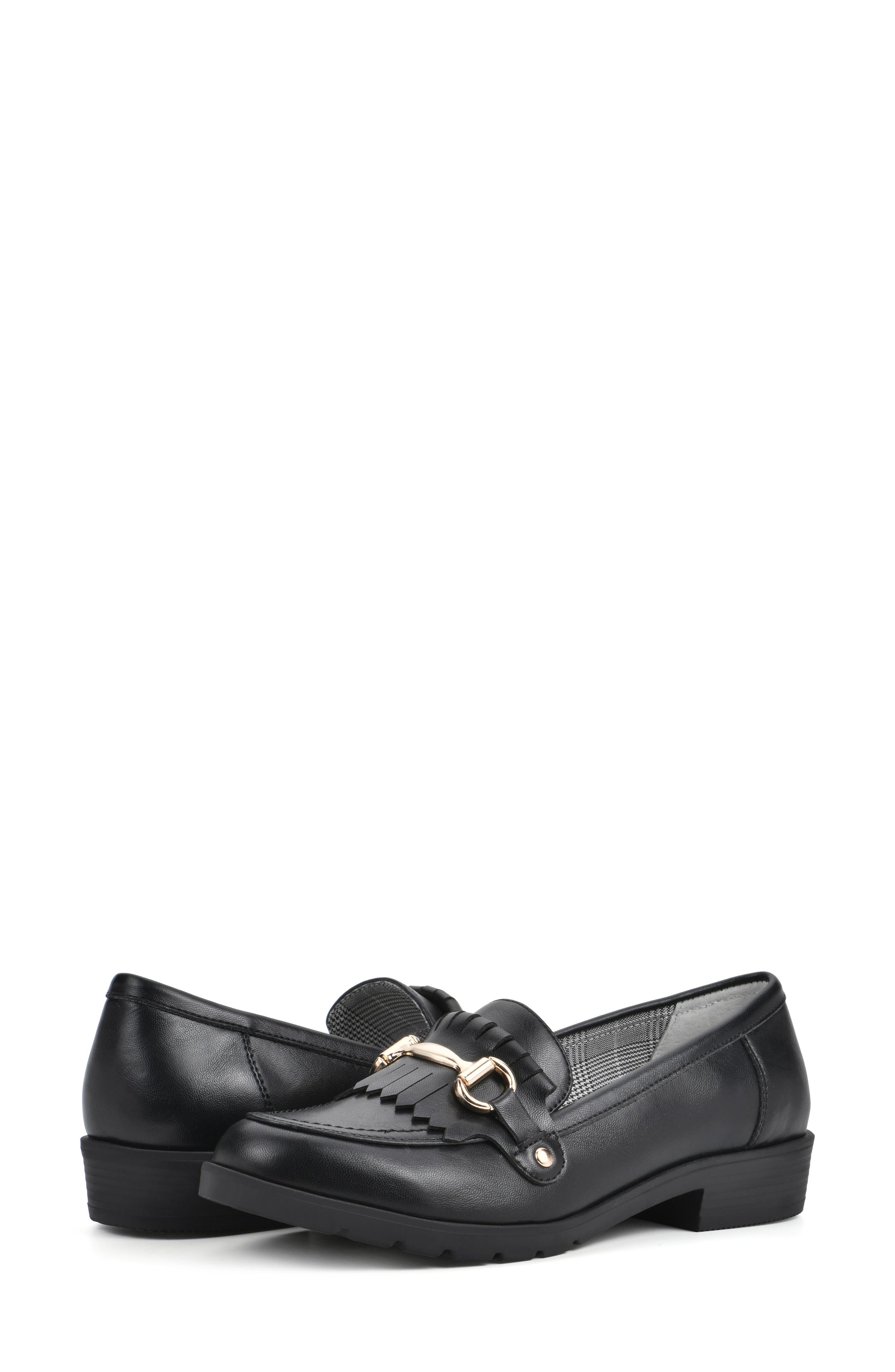 Galeena Buckle Kiltie Loafer, Alternate, color, BLACK/ SMOOTH