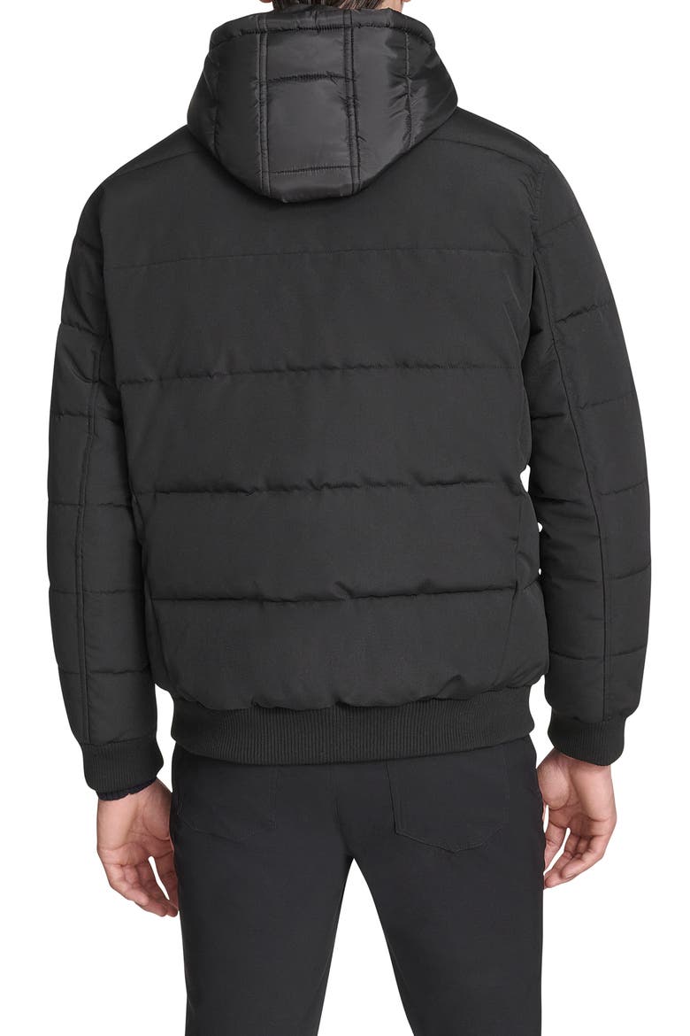 Oxford Hooded Quilted Bomber Jacket, Alternate, color, BLACK