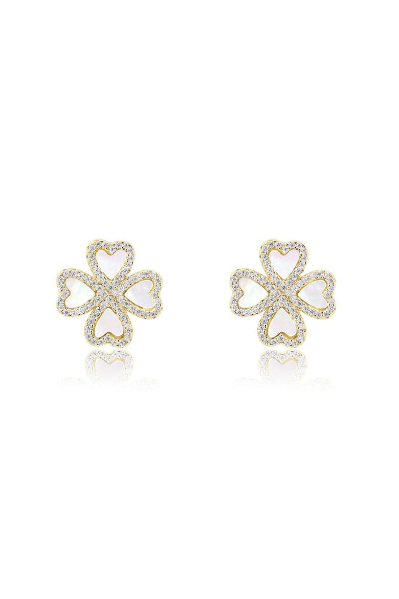 Mother of Pearl CZ Lucky Clover Stud Earrings, Alternate, color, Mother of Pearl