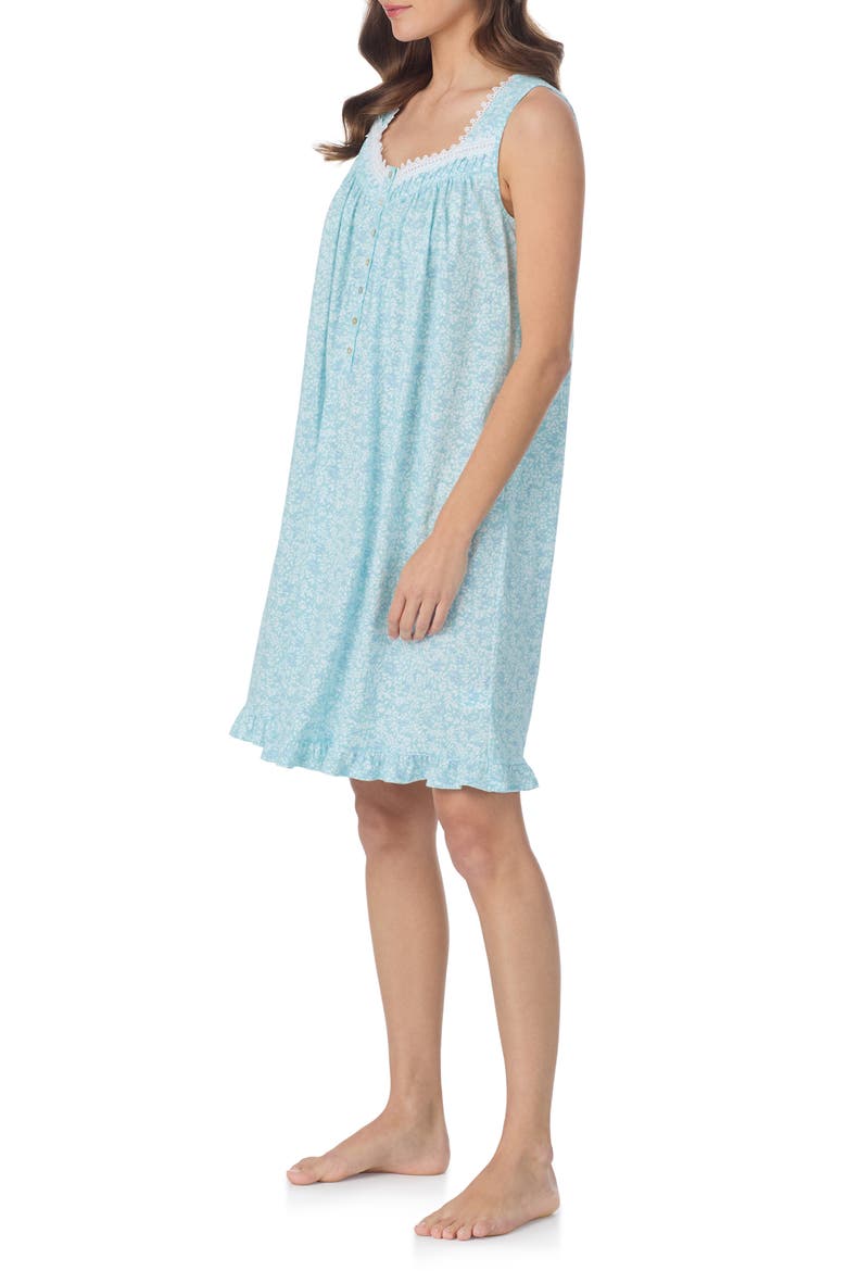 Cotton Short Nightgown, Alternate, color, AQUA PRINT