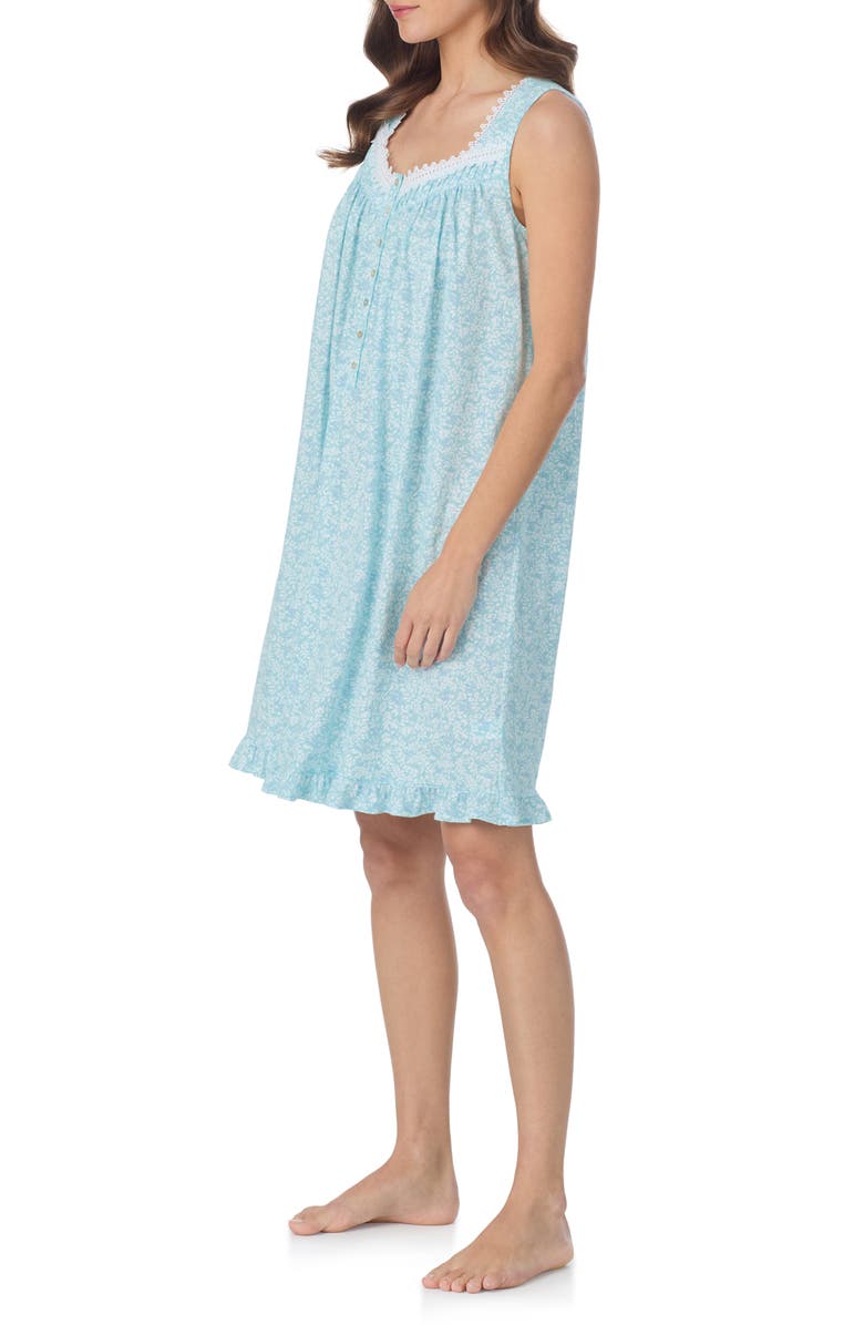 Eileen West Cotton Short Nightgown, Alternate, color, Aqua Print
