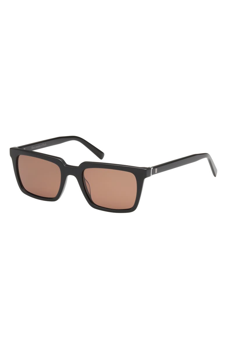 ABERCROMBIE & FITCH 52mm Rectangular Sunglasses, Alternate, color, Shiny Black / Brown Lens