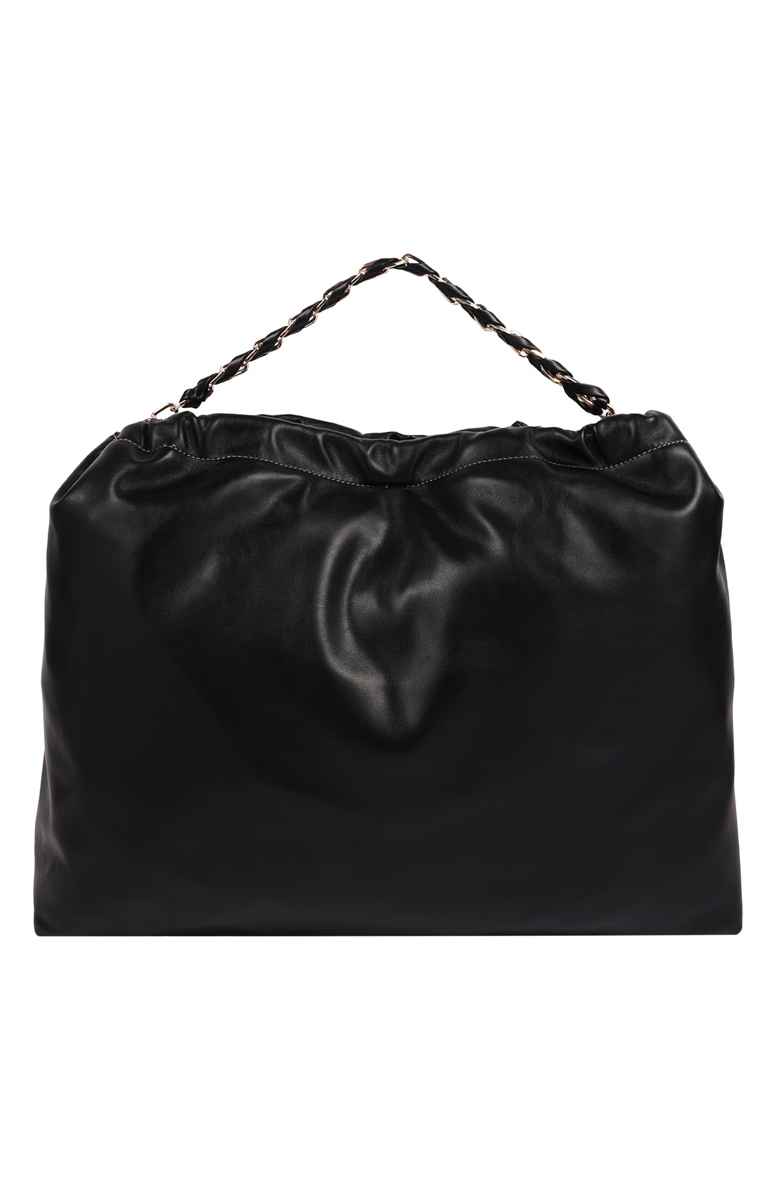 Chain Soft Faux Leather Hobo, Alternate, color, BLACK