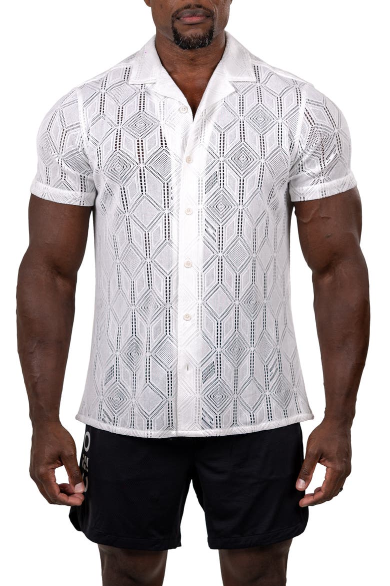 Marthy Knit Short Sleeve Button-Up Shirt, Main, color, WHITE